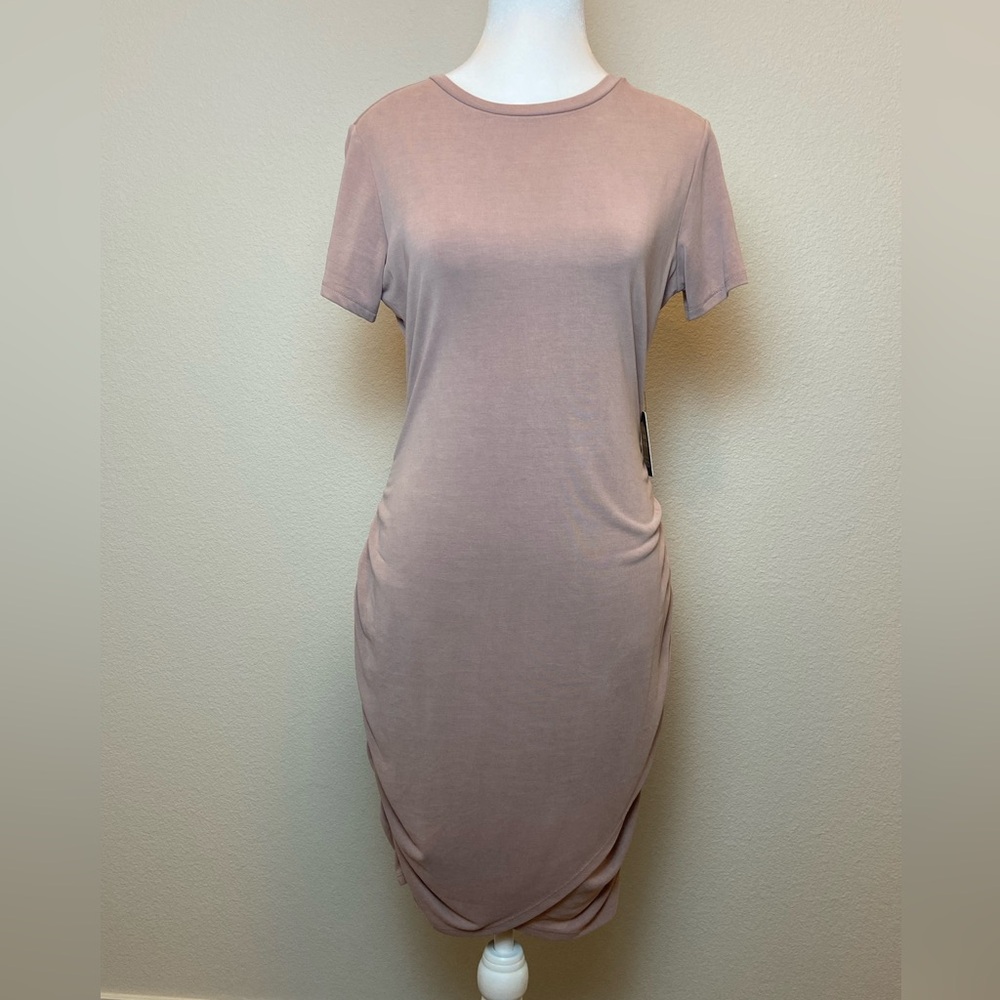 NWT Express Woman Silky Sueded Mauve Jersey Ruched T-Shirt Dress Size Small